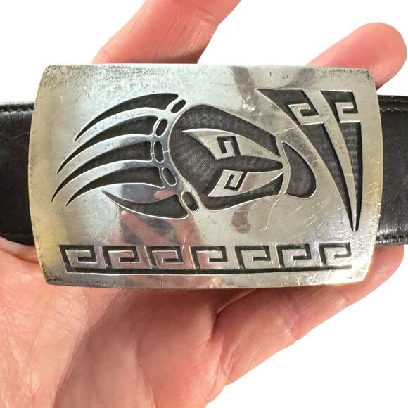 Saufkie Other - Saufkie Sterling Silver Hopi Belt Buckle Bear Paw Geometric with Black Belt